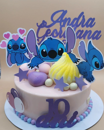 Topper de tort personalizat cu element special din carton cu3 ipostaze ale lui Stitch [2]