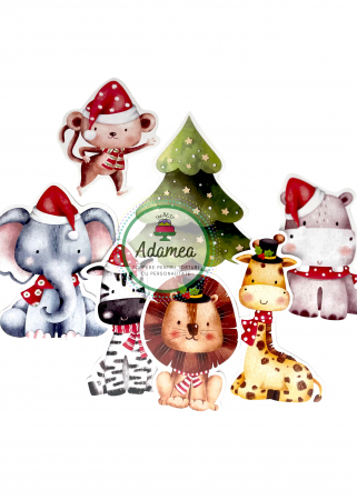 Crăciun - Topper de tort cu element special din carton sub forma de animale din safari