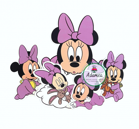 Minnie - Topper de tort  personalizat cu element special din carton sub forma de Baby Minnie mov lila pentru botez