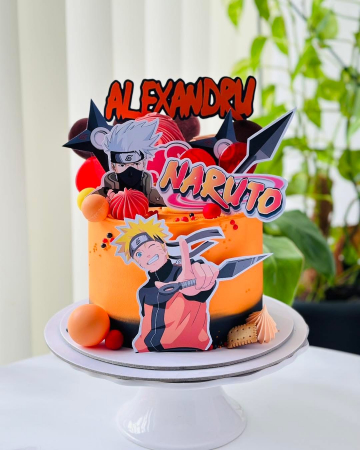 Topper de tort cu element special din carton cu Naruto, logo, embleme, nor, arma si stele ninja [2]