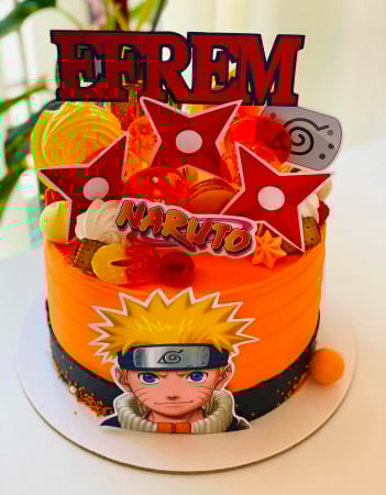 Naruto - Topper de tort cu element special din carton cu Naruto, logo, embleme si stele ninja