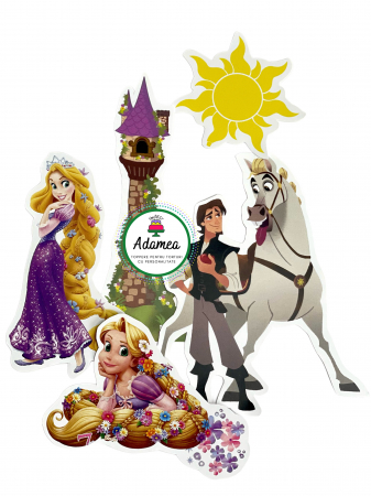 Pentru fetițe - Topper de tort  personalizat cu element special din carton sub forma de  elemente Rapunzel