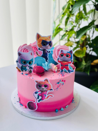 Topper de tort cu element special din carton sub forma de cele 4 pisicute din Supper Kitties [1]