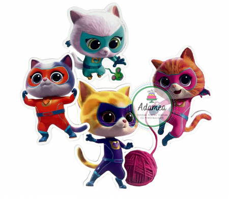 Topper de tort cu element special din carton sub forma de cele 4 pisicute din Supper Kitties [6]