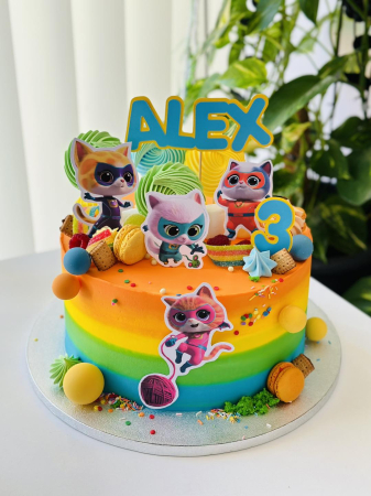 Topper de tort cu element special din carton sub forma de cele 4 pisicute din Supper Kitties [6]