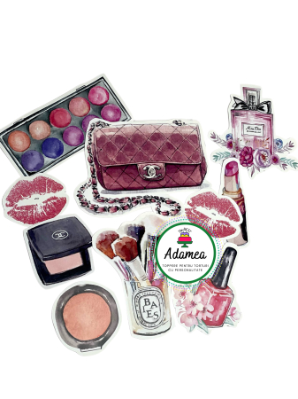 Makeup/Cosmetice/Manichiura/Beauty - Topper de tort  personalizat cu element special din carton sub forma de elemente de cosmetica si glam pastelate beauty luxury