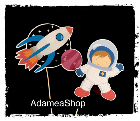 Cosmic - Topper pentru tort cu cosmonaut si racheta