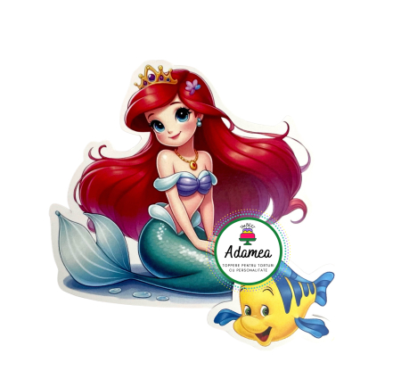 Toppere tort - Topper de tort  personalizat cu element special din carton cu printesa marii ariel si pestisorul Flounder