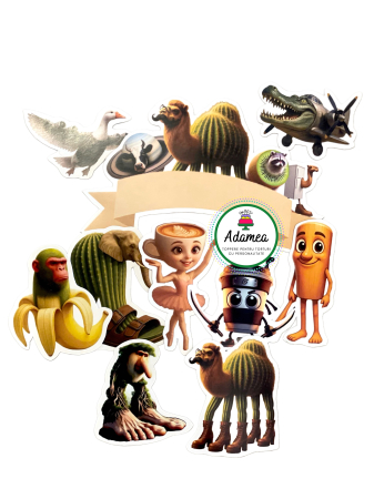 NOUTĂȚI - Topper de tort  personalizat cu element special din carton sub forma de personaje din Brainrot italian si banner personalizabil cu nume sau urare