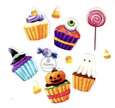 Halloween - Topper tort cu elemente din carton sub forma de dulciuri de Halloween