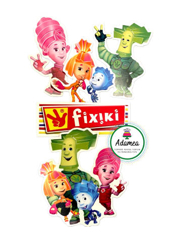 NOUTĂȚI - Topper de tort  personalizat cu element special din carton sub forma de familia Fixiki