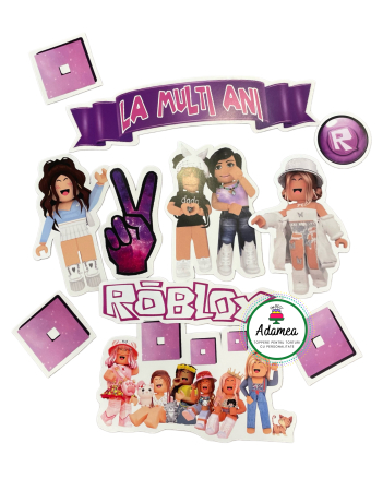 Roblox pentru fete - Topper de tort  personalizat cu element special din carton  premium de inalta calitate sub forma de personaje de joc din roblox pentru fetite