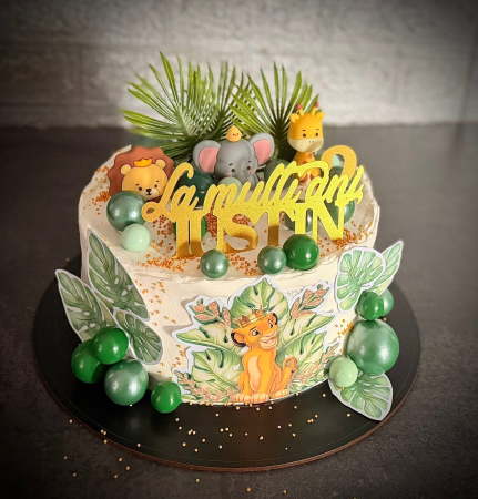 Topper de tort  personalizat cu element special din carton  premium de inalta calitate sub forma  de Simba sau Lion King Regele Leu cu frunze [1]