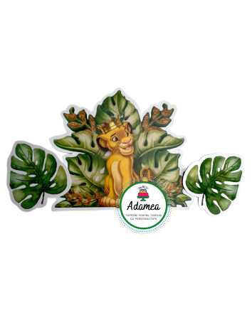 Generale - Topper de tort  personalizat cu element special din carton  premium de inalta calitate sub forma  de Simba sau Lion King Regele Leu cu frunze