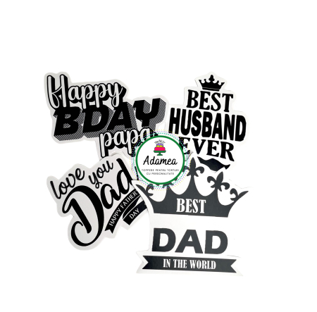 Pentru domni, tatici si cavaleri - Suita toppere de tort personalizat cu 4 elemente pentru sot si tatic