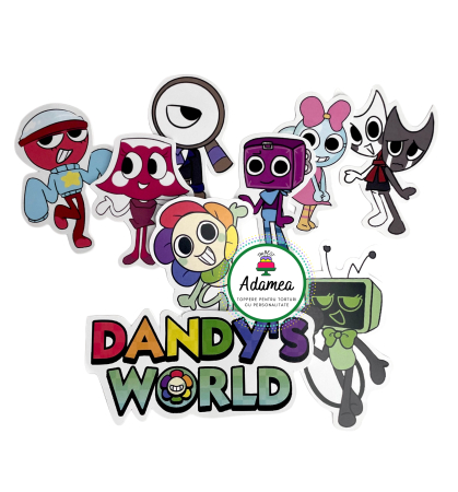 Dandy's World - Topper de tort  personalizat cu element special din carton sub forma de personaje si logo din Dandy's World