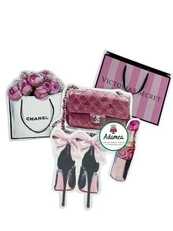 Doamne si domnisoare - Topper de tort  personalizat cu element special din carton sub forma de elemente sexy roz pentru femei stilate pasionate de faschion si glamur