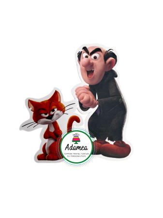 Strumfi - Topper de tort  personalizat cu element special din carton  premium de inalta calitate sub forma  de personaje din Stumfi cu Gargamel si Azreal