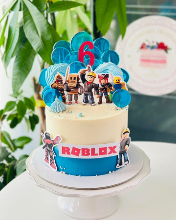 Topper de tort  personalizat cu element special din carton sub forma de  5 elemente din jocul Roblox - logo, patratul rosu si grup cu personaje [8]