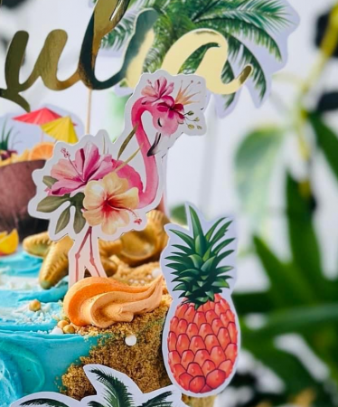 Personalizate - Topper cu flamingo simpatic cu flori