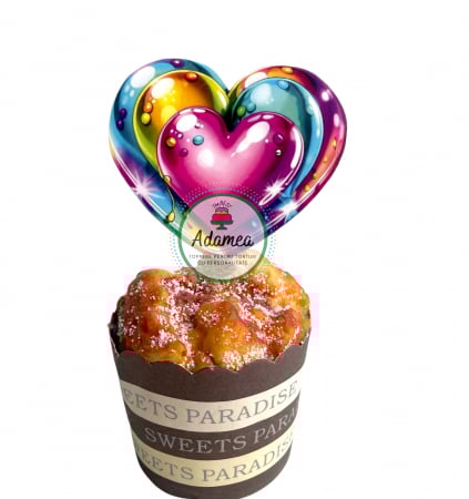 Sfantul Valentin - Dragobete - iubire - Topper de tort  personalizat cu element special din carton sub forma de  3 inimi concentrice viu colorate