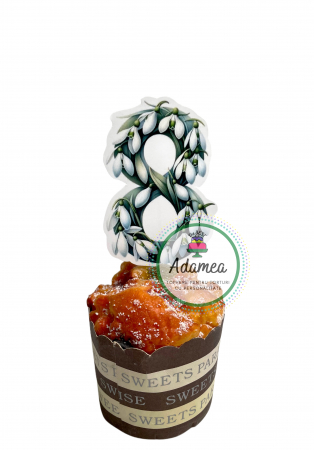 8 Martie - Topper de tort  personalizat cu element special din carton sub forma de  cifra 8 din ghiocei pentru ziua femeii