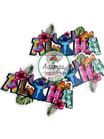 Topper de tort  personalizat cu element special din carton sub forma de  placuta cu Aloha colorat  pentru torturi exotice sau cu Stitch