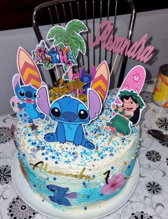 Topper de tort  personalizat cu element special din carton sub forma de  placuta cu Aloha colorat  pentru torturi exotice sau cu Stitch [1]