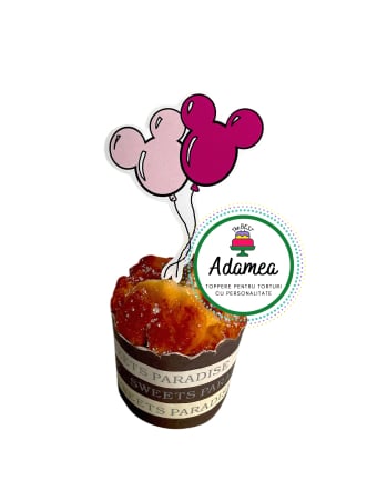 Pentru fetițe - Topper de tort  personalizat cu element special din carton  premium de inalta calitate sub forma  baloane  roz cu cap de Minnie