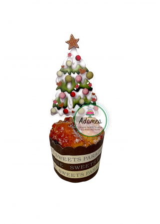 Crăciun - Topper de tort cu element special din carton sub forma de bradut dragut decorat de Craciun