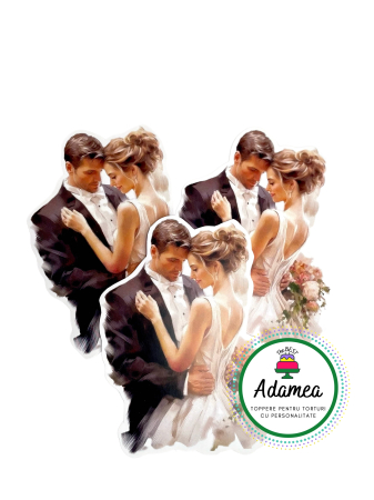 Nunta - Topper tort de casatorie personalizat cu element din carton cu bust de mire si mireasa