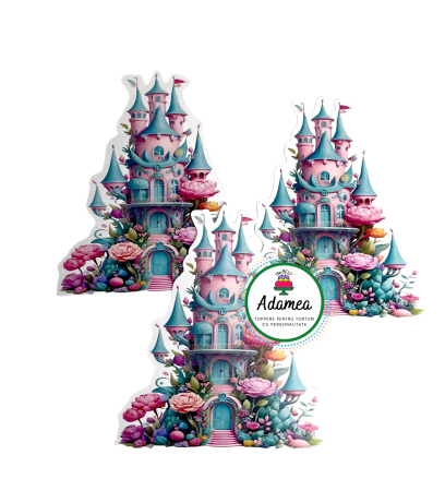 Castele - Topper de tort personalizat cu element din carton cu castel superb de printese sau zane