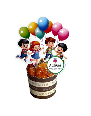 Toppere tort - Topper de tort  personalizat cu element special din carton  premium de inalta calitate sub forma  de  copii veseli cu baloane