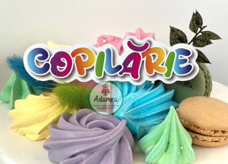 Ziua Copilului - Topper tort cu cartonas pe care scrie Copilarie in format curcubeu