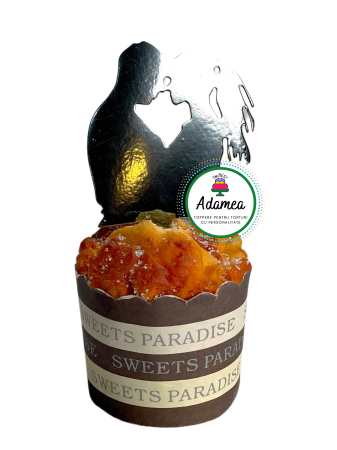 Persoane - Topper de tort cu element special din carton sub forma de silueta de indraostiti argintiu oglinda