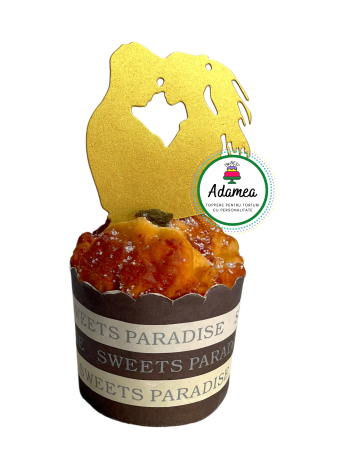 Persoane - Topper de tort cu element special din carton sub forma de silueta de indraostiti auriu sidef