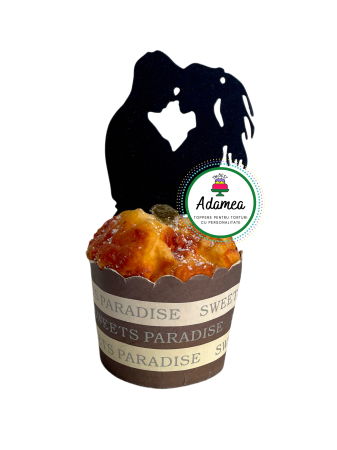 Persoane - Topper de tort cu element special din carton sub forma de silueta de indraostiti negru sidef