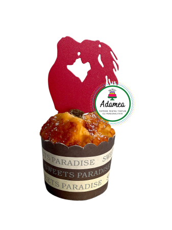 Persoane - Topper de tort cu element special din carton sub forma de silueta de indraostiti rosu sidef