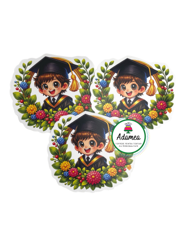 Final de an scolar - Topper de tort  personalizat cu element special din carton  premium de inalta calitate sub forma  de elev absovent la final de an scolar - student in coronita cu flori