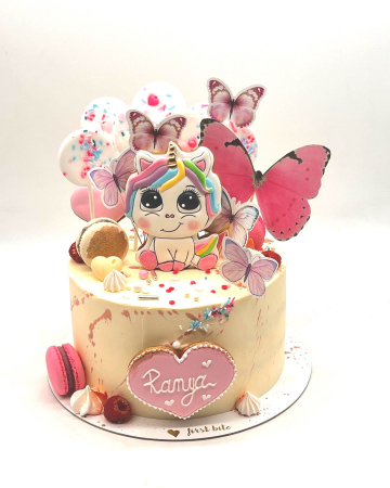 Fluturași - Topper de tort cu element special din carton sub forma de fluture mare roz