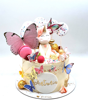 Fluturași - Topper de tort cu element special din carton sub forma de fluture mare roz pal