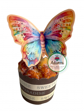 Fluturași - Topper de tort  personalizat cu element special din carton sub forma de  fluture mare superb colorat