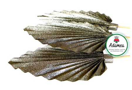 Evantaie - Frunze de palmier - Topper de tort  personalizat cu element special din carton sub forma de  evantai festiv sau frunza de palmier slipitoare auriu vintage