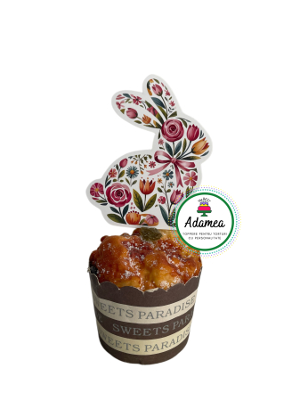 Iepuraș - Topper de tort  personalizat cu element special din carton  premium de inalta calitate sub forma de iepure cu foricele de primavara