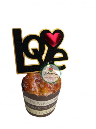 Sfantul Valentin - Dragobete - iubire - Topper de tort  personalizat cu element special din carton sub forma de  Love in trei straturi auriu, negru si rosu