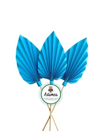 Evantaie - Frunze de palmier - Topper de tort  personalizat cu element special din carton  personalizabil premium de inalta calitate sub forma  de evantai sau frunza de palmier bleu albastru luminos intens mat