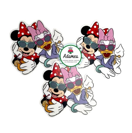 Pentru fetițe - Topper de tort  personalizat cu element special din carton  premium de inalta calitate sub forma  de  jucator de Minnie si Daisy petrecarete
