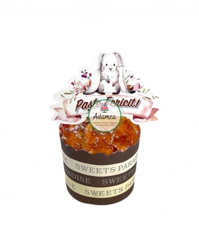 Topper de tort cu element special din carton sub forma de banner cu paste fericit si iepure