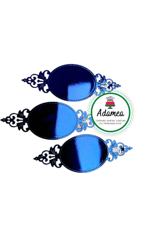 Topper de tort  personalizat cu element special din carton  personalizabil premium de inalta calitate sub forma  de placheta dantelabila personalizabila albastru regal  oglinda [1]