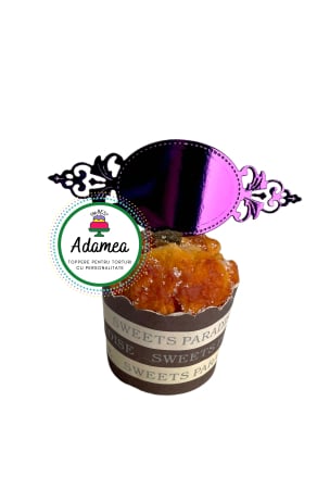 Frontal - Topper de tort  personalizat cu element special din carton  personalizabil premium de inalta calitate sub forma  de placheta dantelabila personalizabila mov oglinda